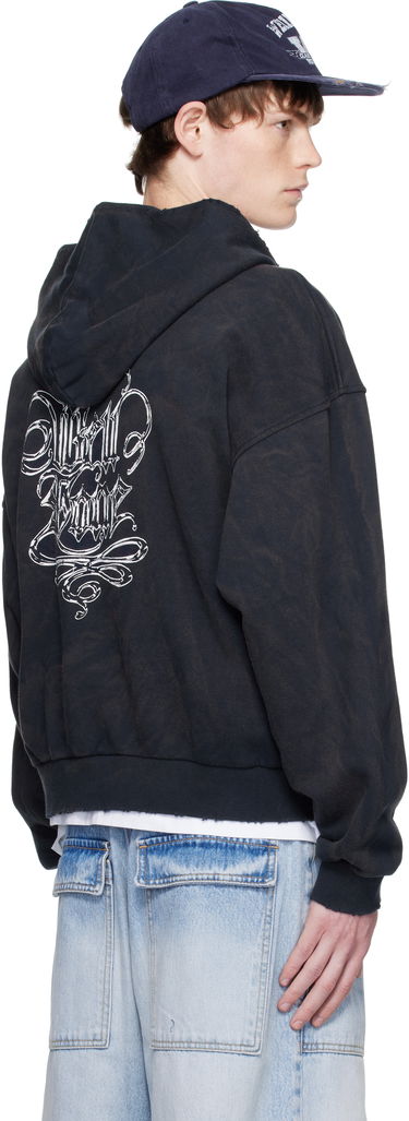 Mikina We11done We11done Gothic Logo Zip-Up Hoodie Čierna | WD-TJ2-25-845-U-NV, 2