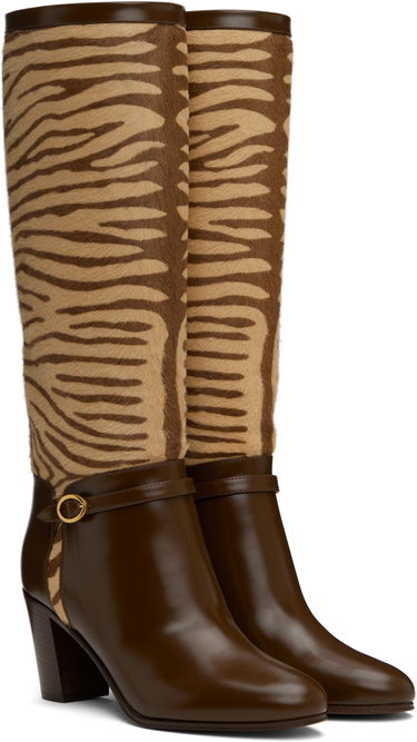 Oblečenie Valentino Valentino Garavani Pattie Zebra-Print Tall Boots Hnedá | 6W2S0LD6SHF, 3