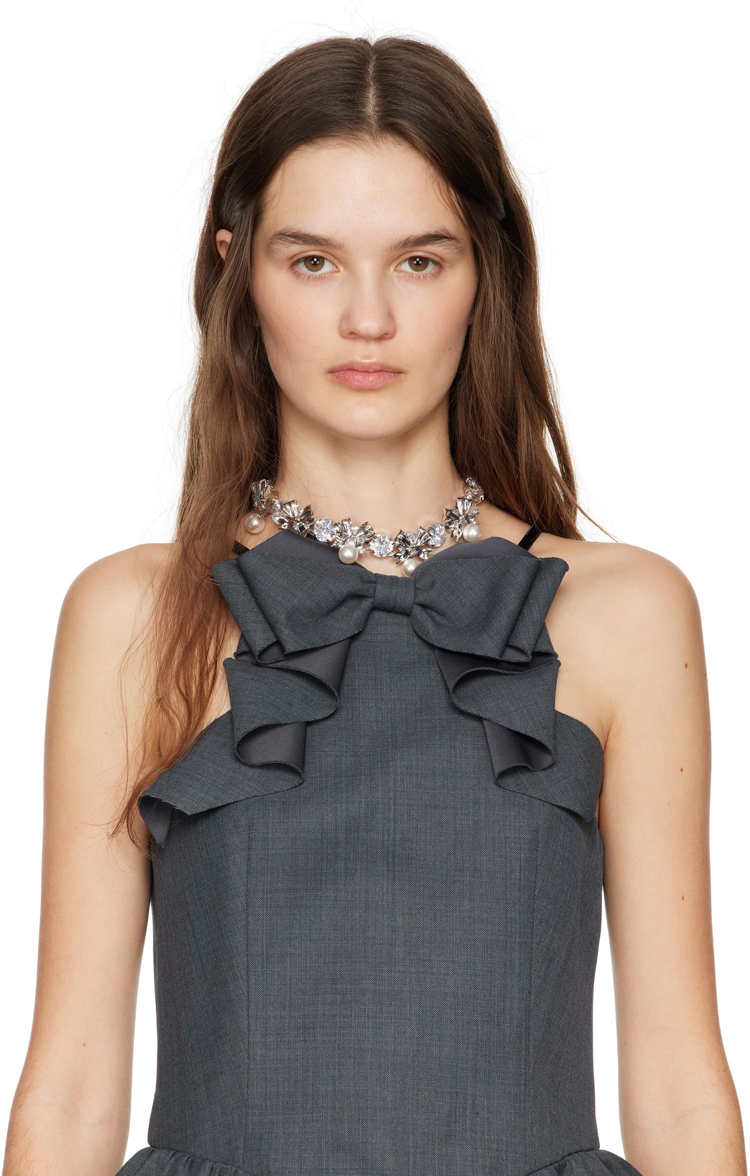 Náhrdelník SHUSHU/TONG SHUSHU/TONG YVMIN Edition Pearl Bow Knot Crystal Chain Necklace Metalická | 23340WHT00NN, 1