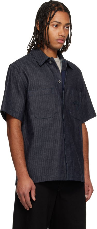 Košeľa Givenchy Herringbone Denim Short-Sleeve Shirt Navy | BM616G516U401, 1