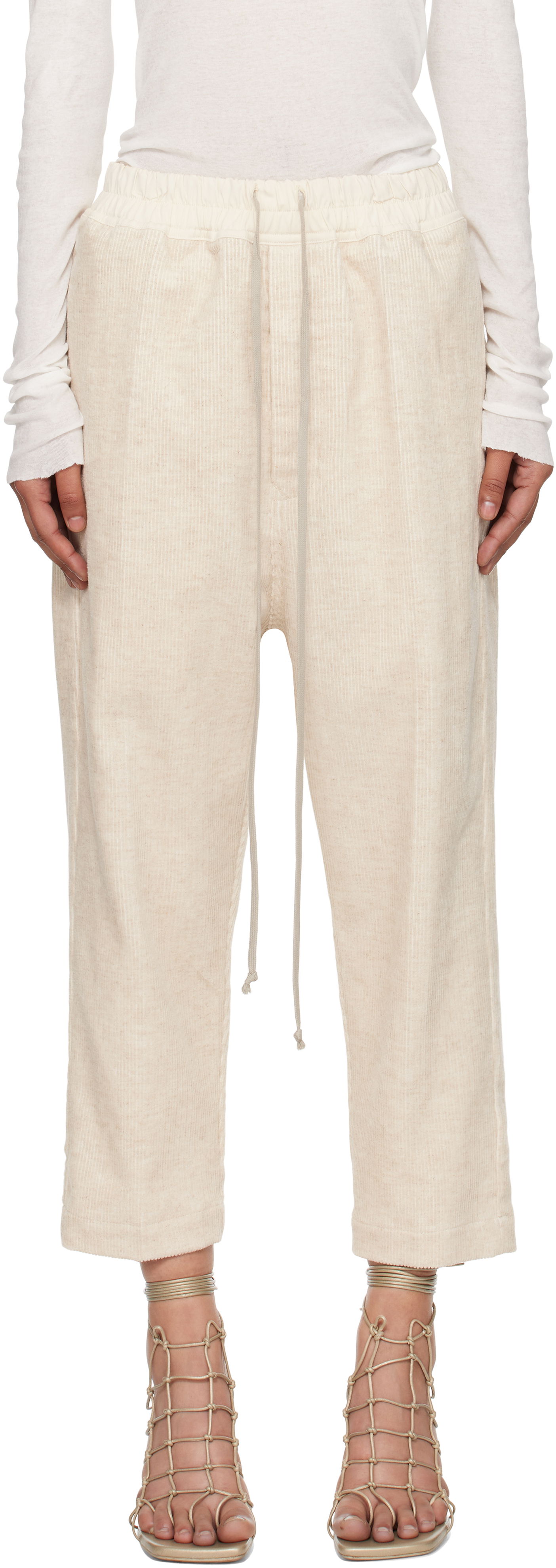 Nohavice Rick Owens Rick Owens Concordians Drawstring Astaires Trousers Béžová | RP02E4303 MLC, 0