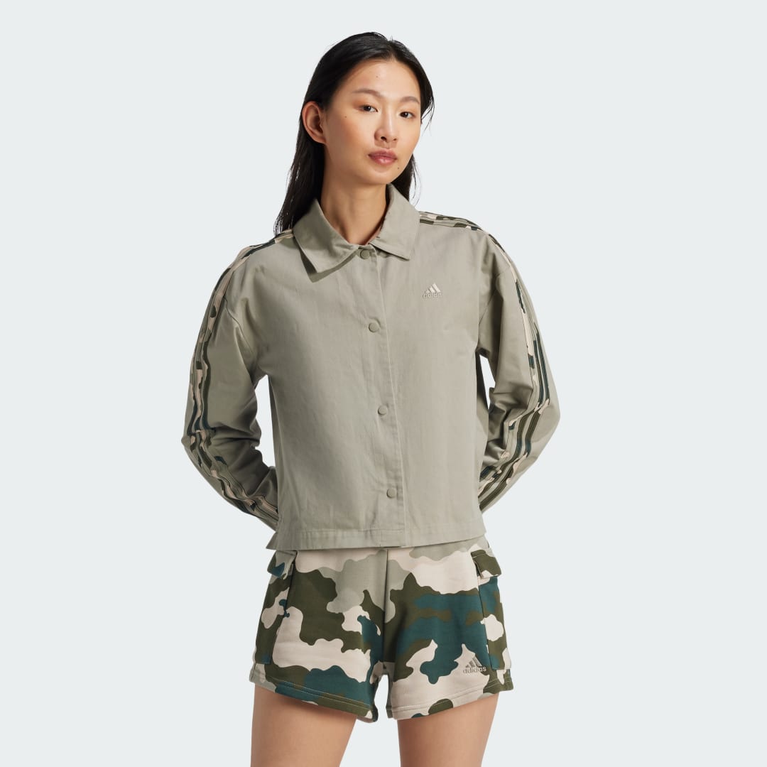 Košeľa adidas Performance Essentials 3-Stripes Twill Coach Jacket Zelené | IY1689, 0