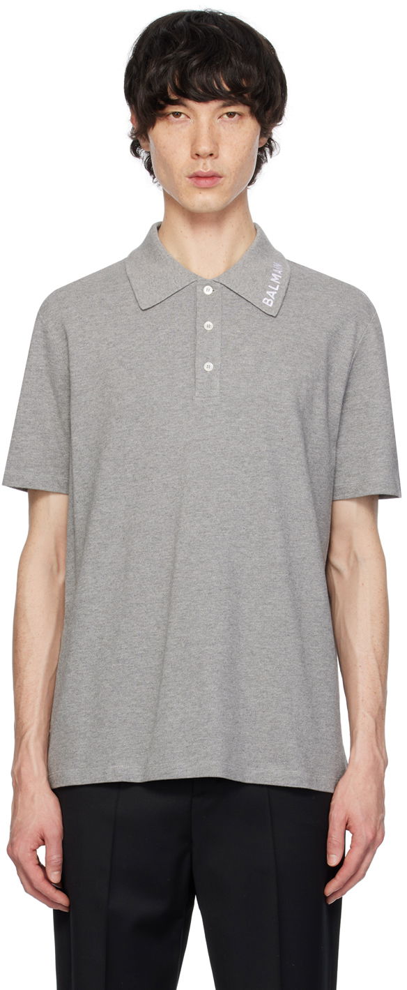 Polo tričko Balmain Embroidered Polo Šedá | CH1GC026BC62, 0