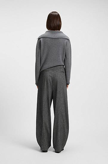 Nohavice BOSS Oversized-fit Trousers with Structured Stretch Fabric Šedá | 50548212, 1