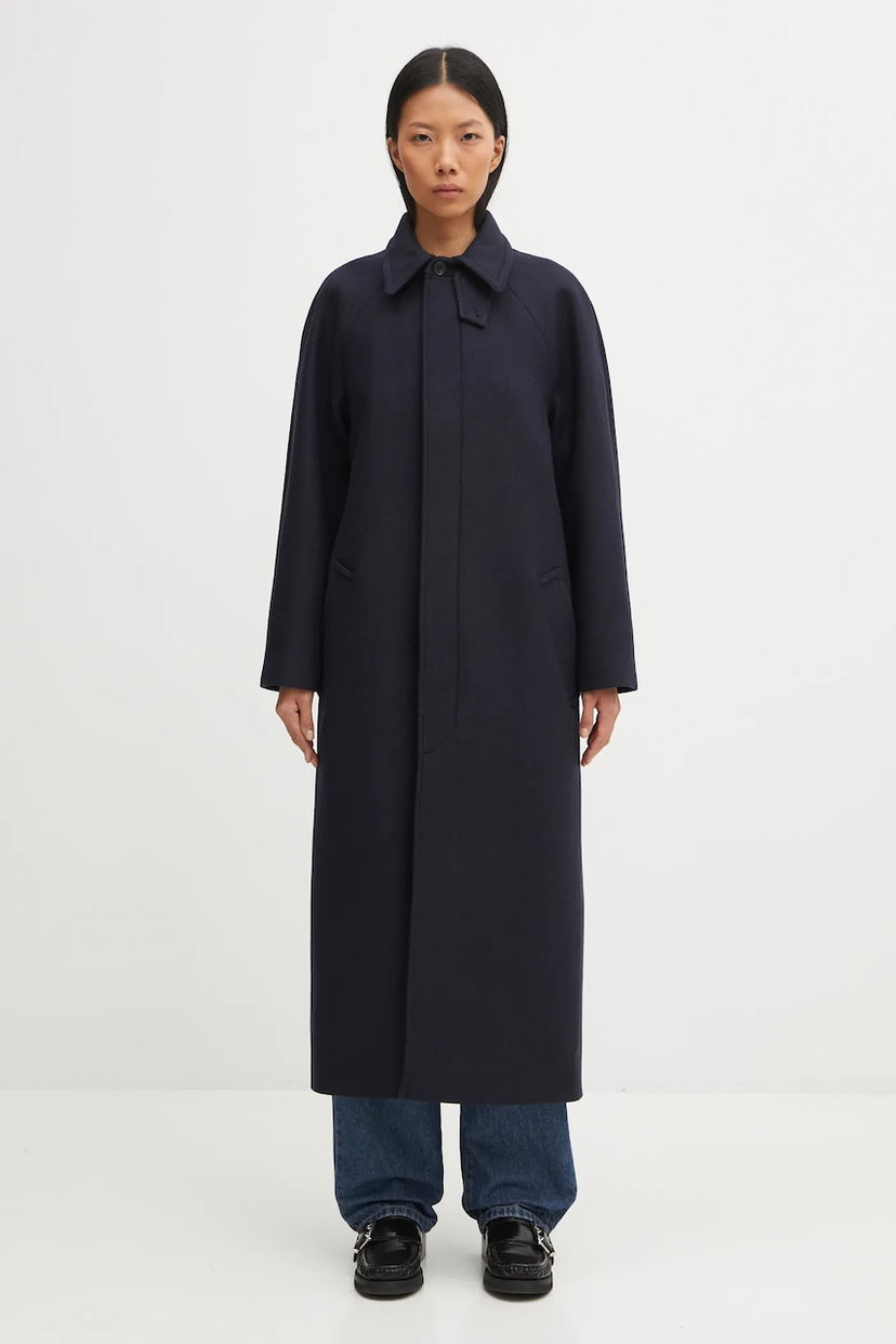 Kabáty A.P.C. Long Wool Blend Coat Gaia Navy | WVBEB.F01533