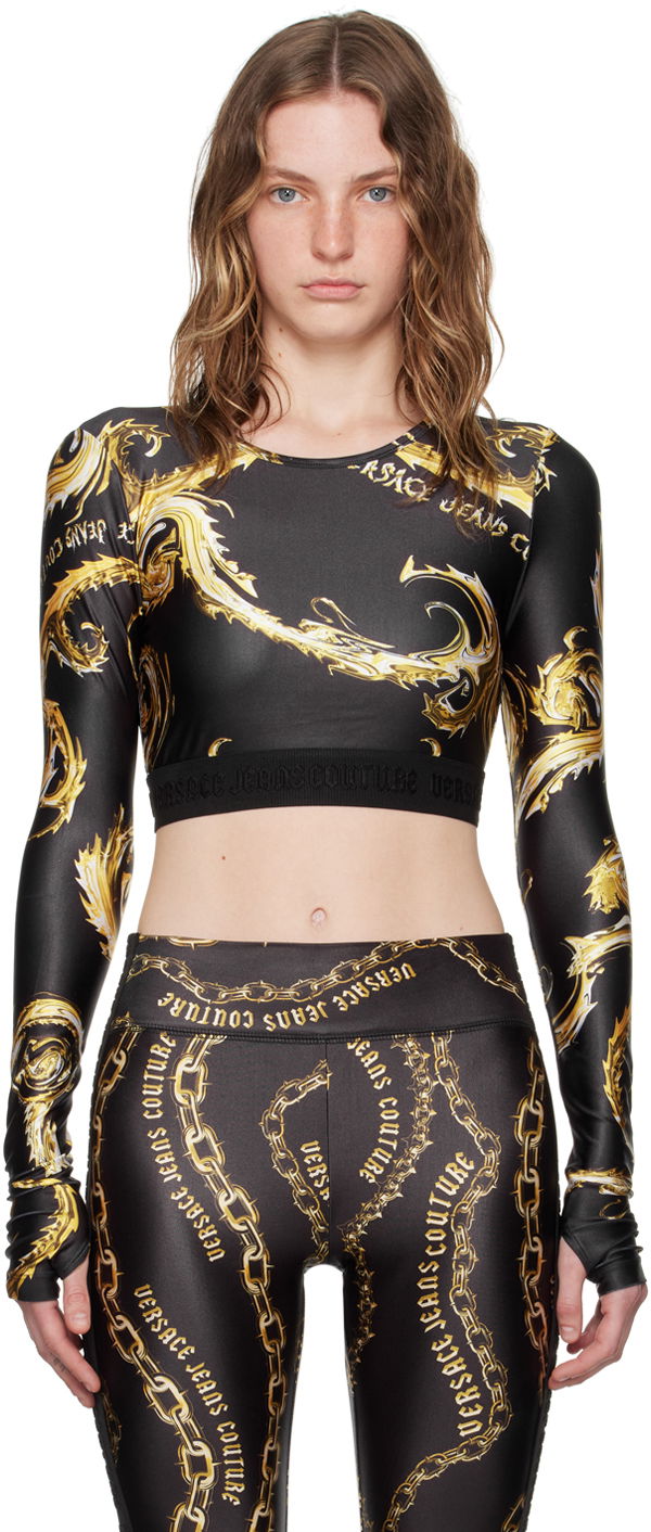 Tričko Versace Jeans Couture Black & Gold Chromo Couture Long Sleeve T-Shirt Čierna | E77HAH218_EJS360, 0