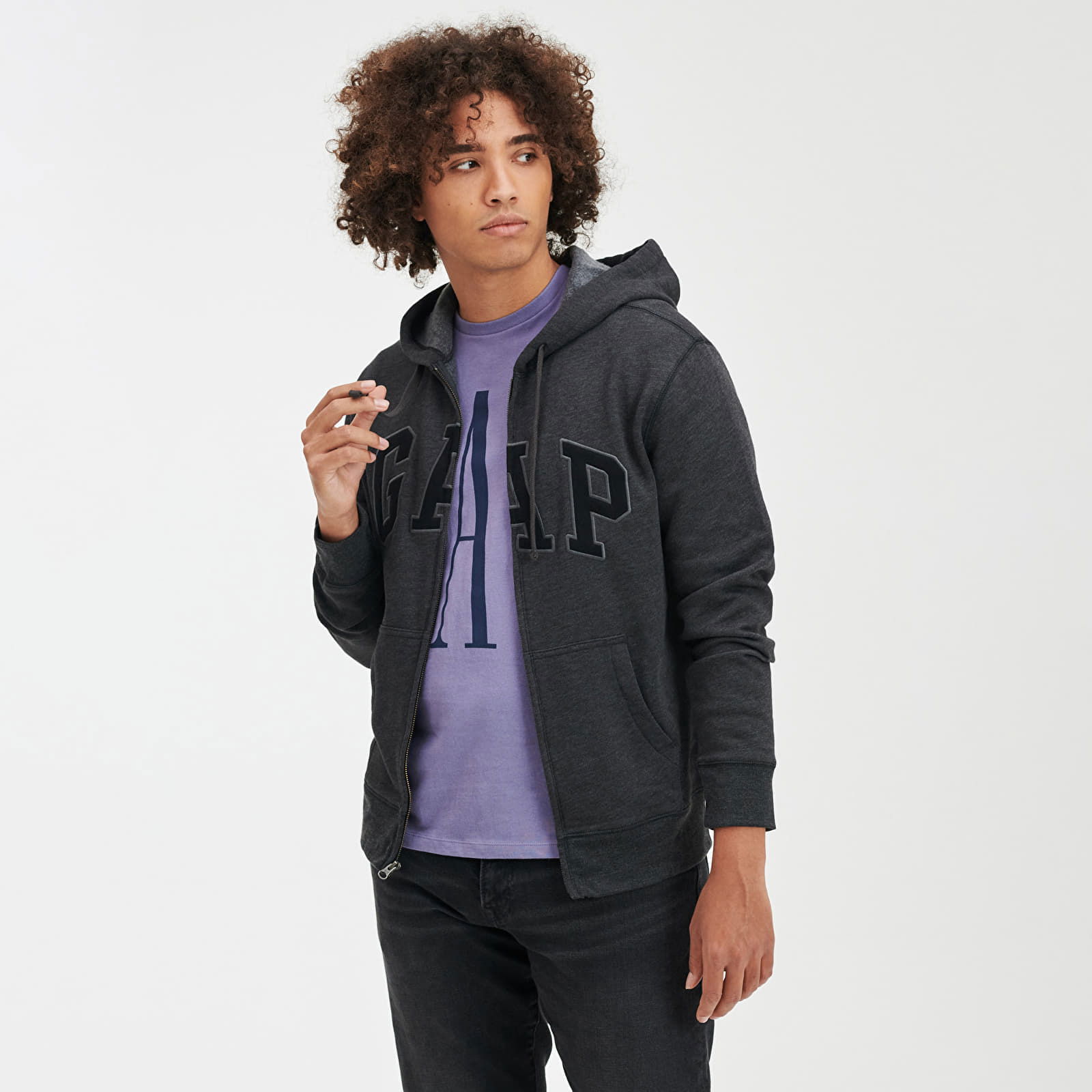 Sweatshirt Logo Fullzip Hoodie New Charcoal Grey XS