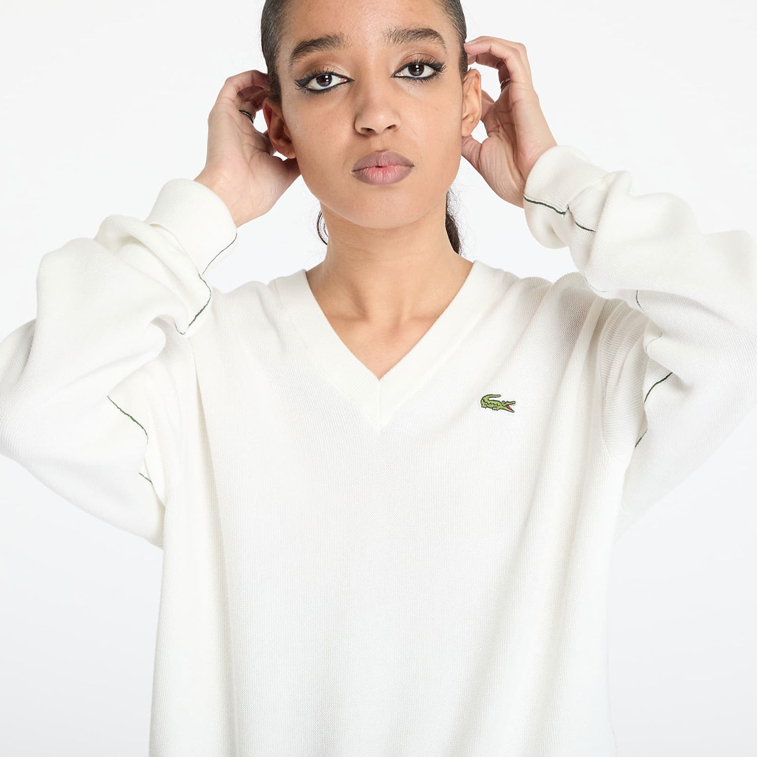 Sveter Lacoste Lacoste Moss Stitch V-Neck Sweater Biela | AF5622 70V, 1