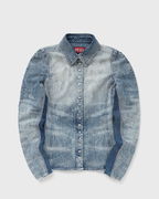 Light Wash Distressed Denim Shirt with Side Panels