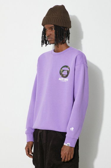 Mikina AAPE by A Bathing Ape AAPE Loose Fit Crewneck Back X-Bone Sweatshirt Fialová | ASWA324, 4
