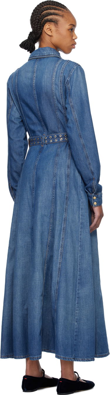 Šaty GANNI GANNI Belted Denim Maxi Dress Modrá | J1611, 2