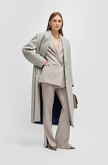 Kabáty BOSS Oversized Wool & Cashmere Coat Šedá | 50524472, 1