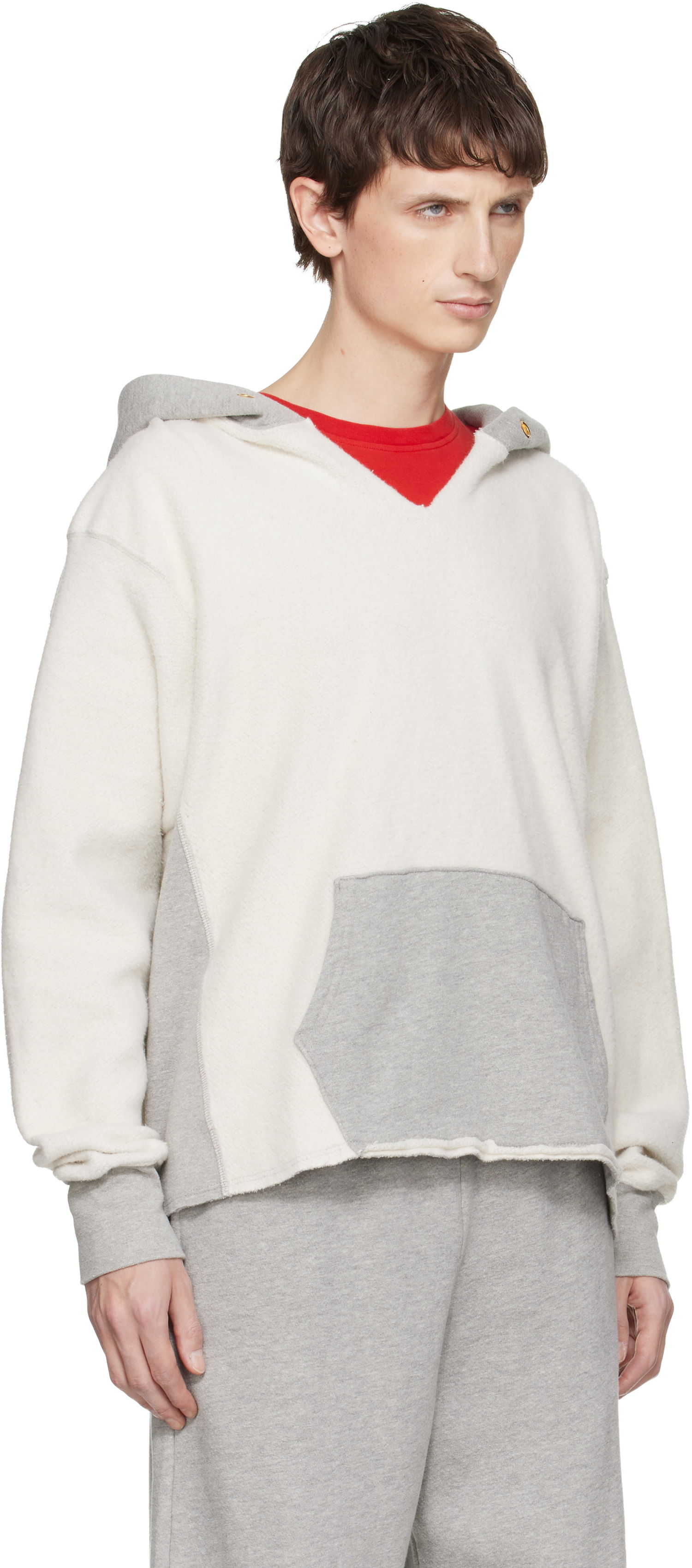 Mikina LES TIEN Heavyweight Inside Out Raw Cropped Hoodie Biela | CF-1150-IO, 1