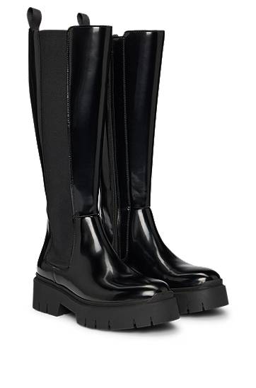 Šaty BOSS Faux Leather Knee-High Chelsea Boots Čierna | 50529861