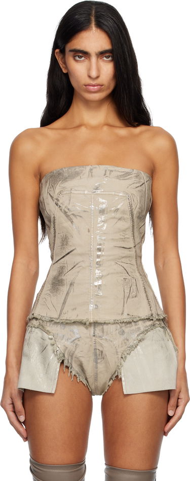 Crop Top Rick Owens Rick Owens DRKSHDW Concordians Strapless Metallic Bustier Denim Top Béžová | DS02E7129 SDPF, 0