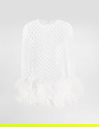Dolce & Gabbana Short Sequin Mesh Feather Trim Dress