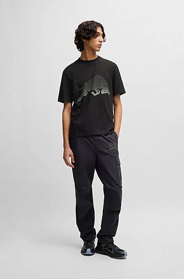 Tričko BOSS HUGO x RB Cotton-Jersey T-Shirt with Degradé Bull Graphic Čierna | 50542775, 1