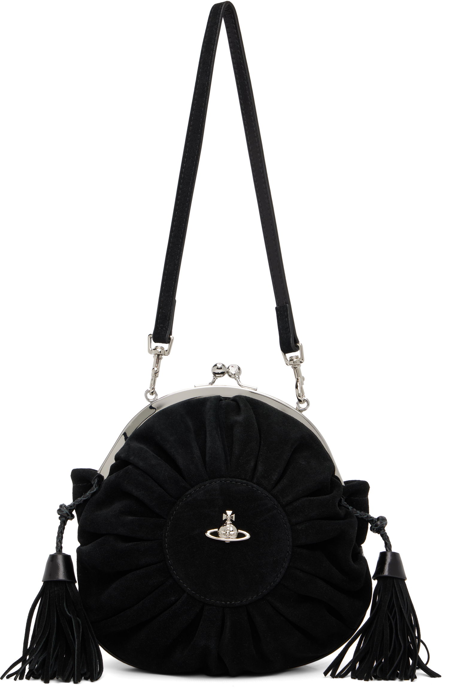Taška cez rameno Vivienne Westwood Rosie Suede Gathered Frame Bag with Tassels Čierna | 4B01000SW-L007E-, 0