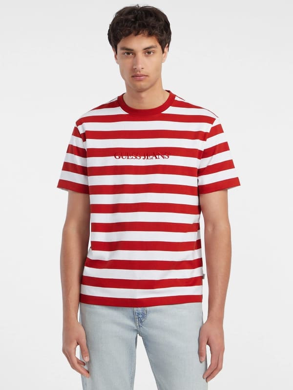 Tričko GUESS Striped Logo Tee Červená | M4YI84K9XF1