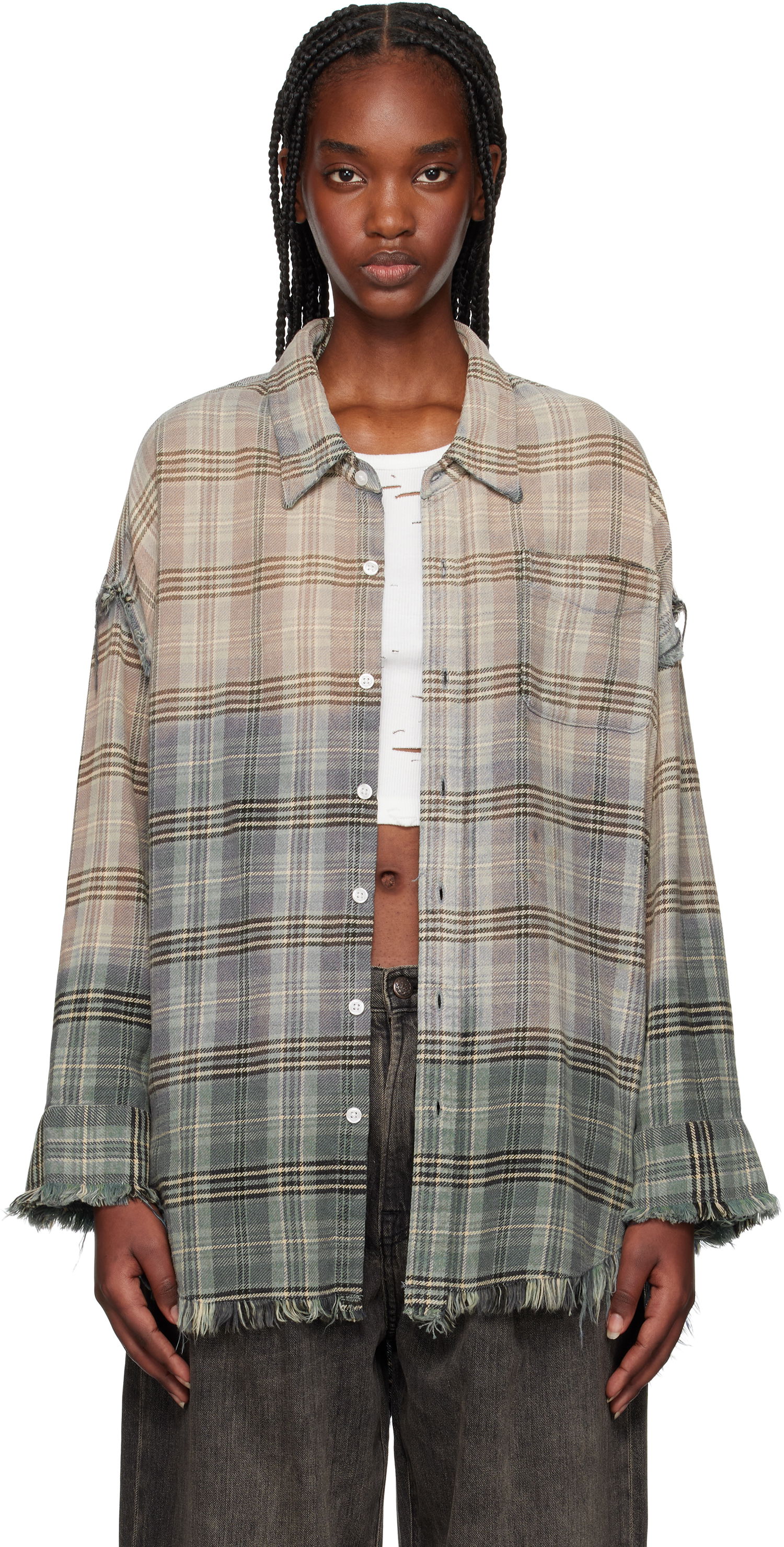 Košeľa R13 R13 Shredded Seam Drop Neck Plaid Shirt Rôznofarebný | R13WR075-R458B, 0
