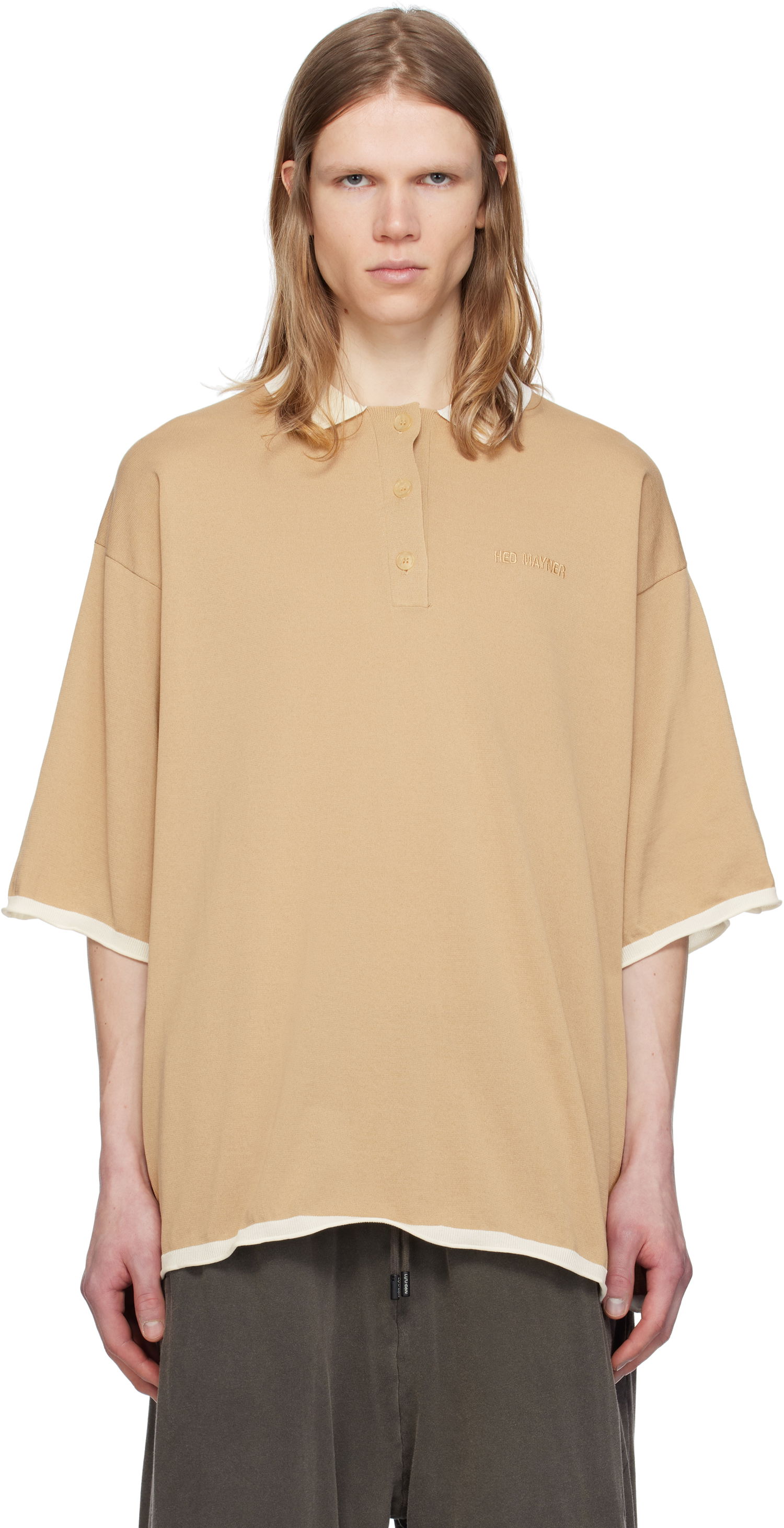 Polo tričko HED MAYNER Hed Mayner Embroidered Polo Béžová | HMMA75076R-HA605A, 0