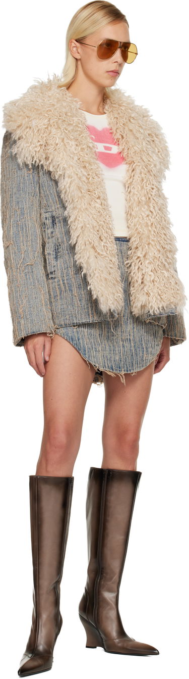 Bunda Diesel De-Aconic-S Frayed Denim Jacket with Faux Fur Trim Modrá | A19045 0CMBZ, 3