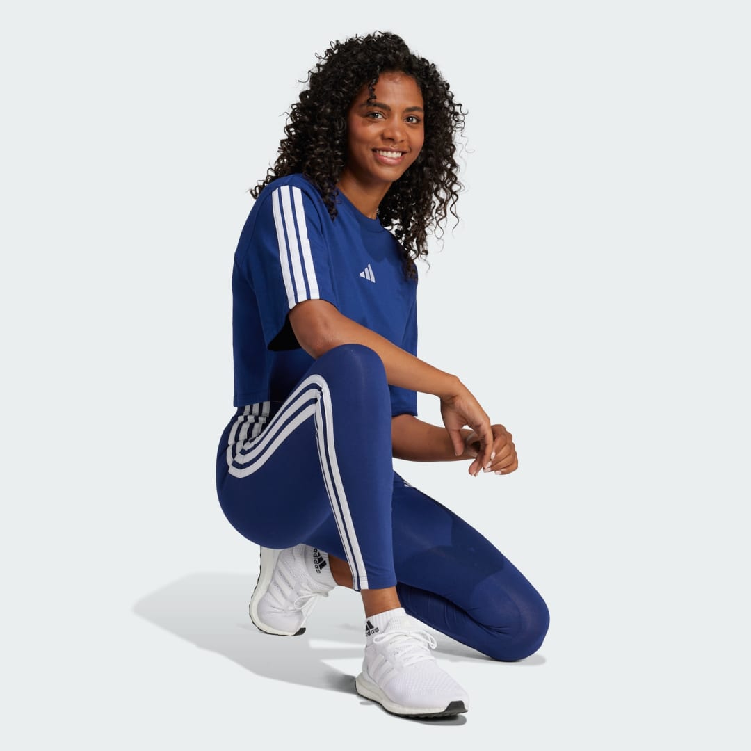 Legíny adidas Performance 3-Stripes Cotton Leggings Modrá | JE0067, 1