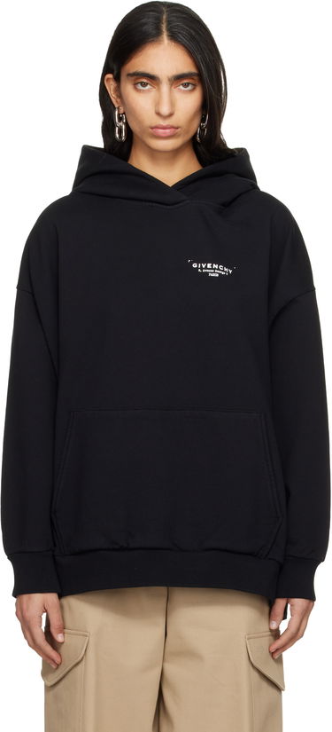 Mikina Givenchy Paris Text Logo Print Hoodie with Kangaroo Pocket Čierna | BWJ04TP75N001, 0