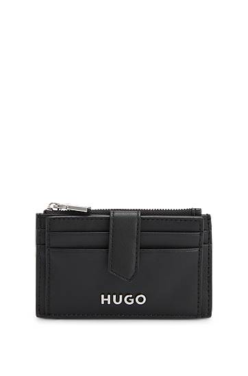 Peňaženka BOSS HUGO Faux-Leather Card Holder with Logo Lettering Čierna | 50541705, 0