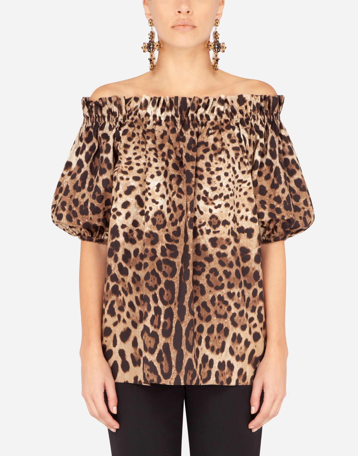 Košeľa Dolce & Gabbana Dolce & Gabbana Short-sleeved Leopard-print Poplin Top Rôznofarebný | F71J7THS5E3HY13M, 1