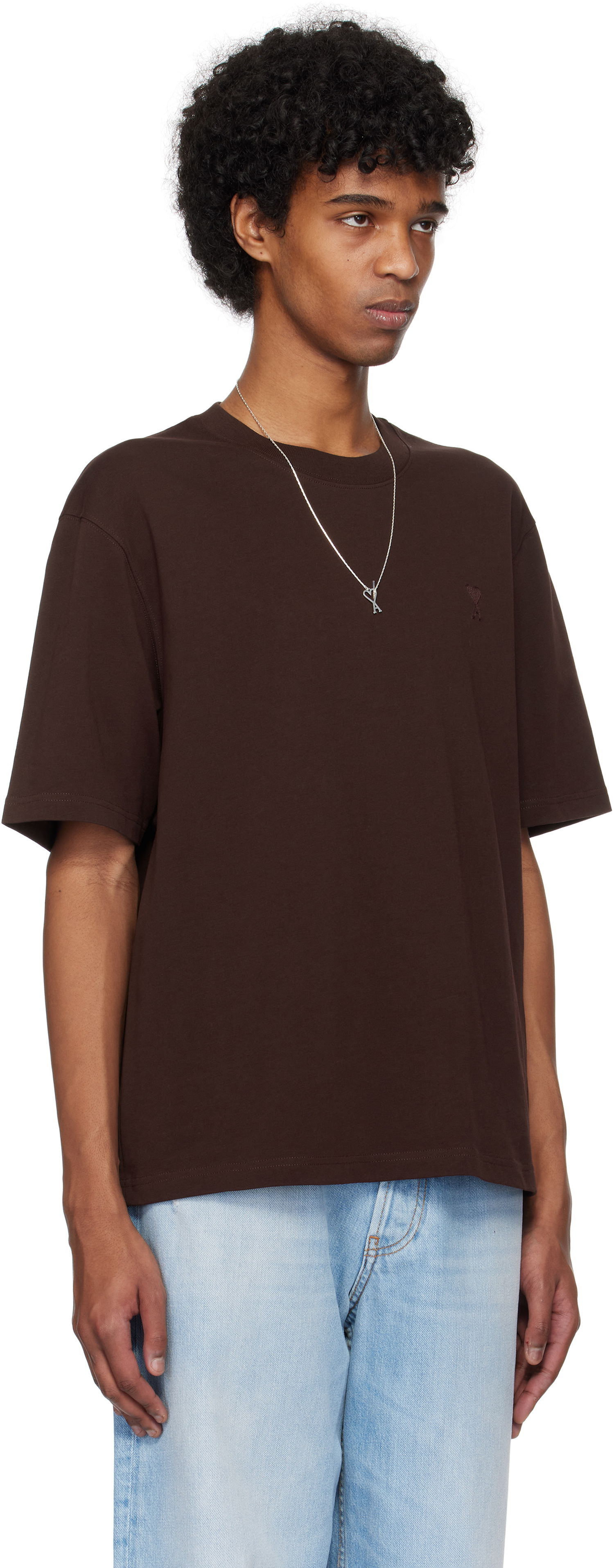 Tričko AMI AMI Paris Cotton Tonal Ami de Coeur T-Shirt Hnedá | UTS074.726, 1