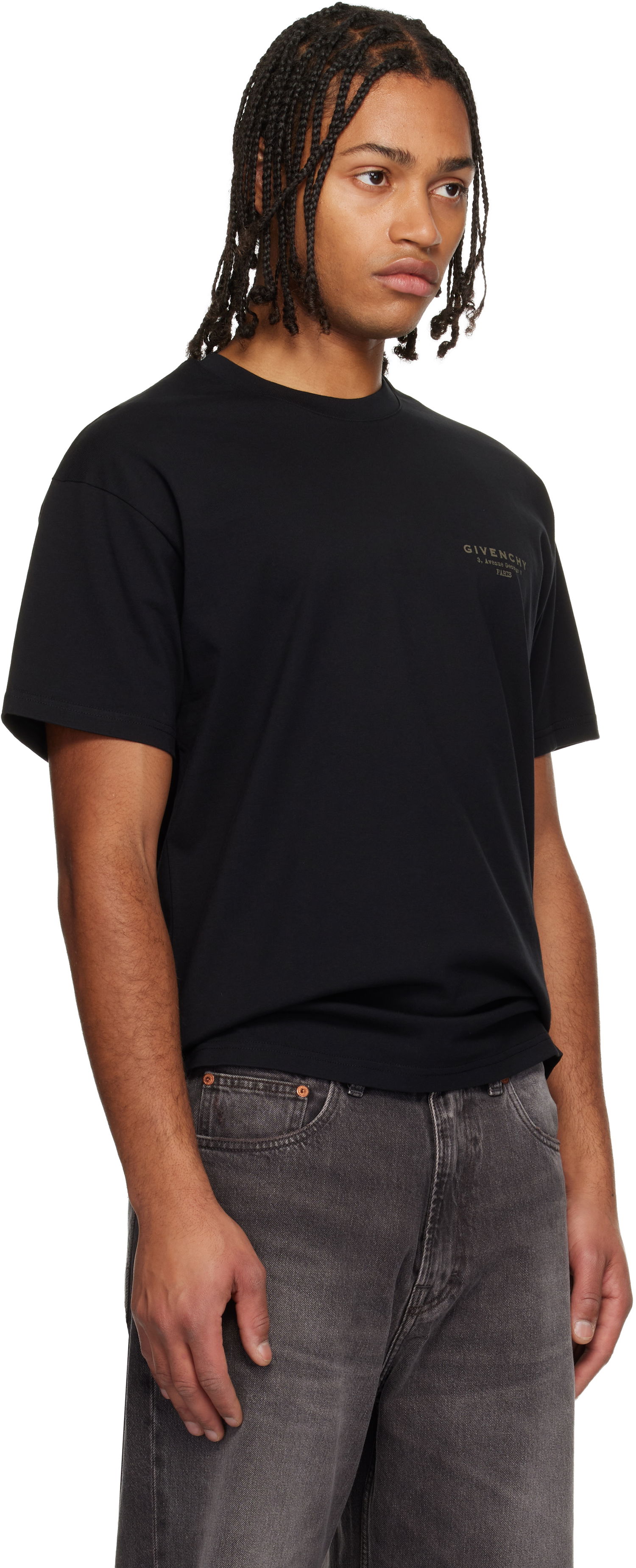 Tričko Givenchy Cotton Short Sleeve Crewneck T-shirt with 'GIVENCHY 3, Avenue George V Paris' Address Print Čierna | BM71NK3YRV001, 1