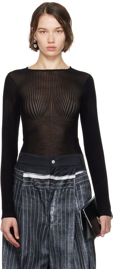 Body Jean Paul Gaultier Jean Paul Gaultier 'The Morphing Pinstripes' Sheer Bodysuit Čierna | 24/31-F-BD055-T570-0000, 0
