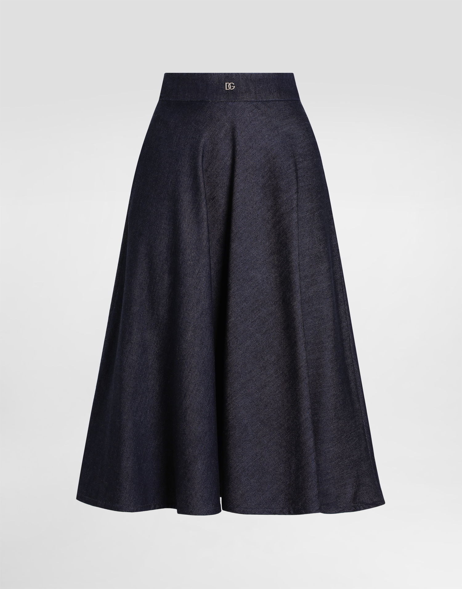 Sukňa Dolce & Gabbana Dolce & Gabbana Calf-Length Denim Circle Skirt with Logo Pin Navy | F4C7ODG8MR3S9001, 0