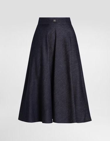 Sukňa Dolce & Gabbana Dolce & Gabbana Calf-Length Denim Circle Skirt with Logo Pin Navy | F4C7ODG8MR3S9001, 0