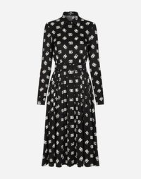 Charmeuse Calf-Length Dress With All-Over Print