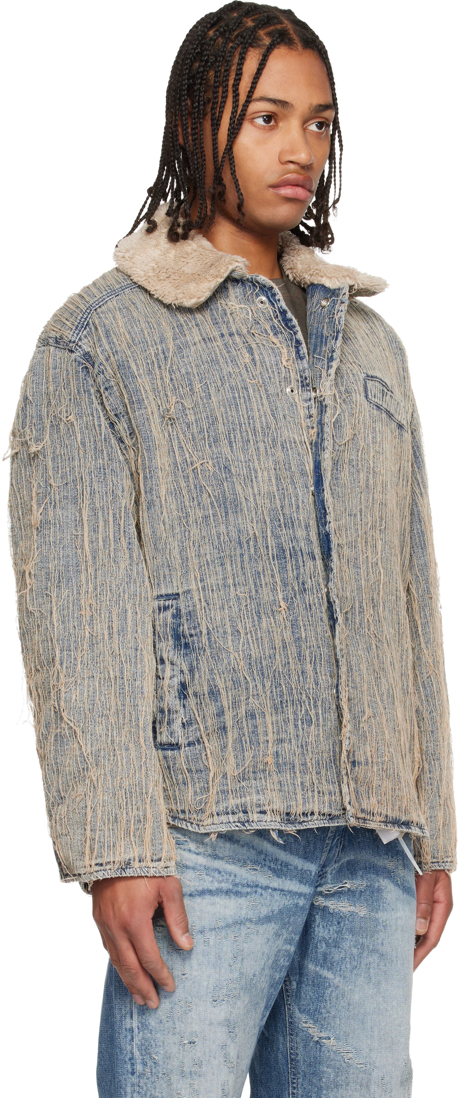 Bunda Diesel Shredded Denim Jacket with Sherpa Collar D-Ivar-S Rôznofarebný | A19276-0CMBZ-01, 1