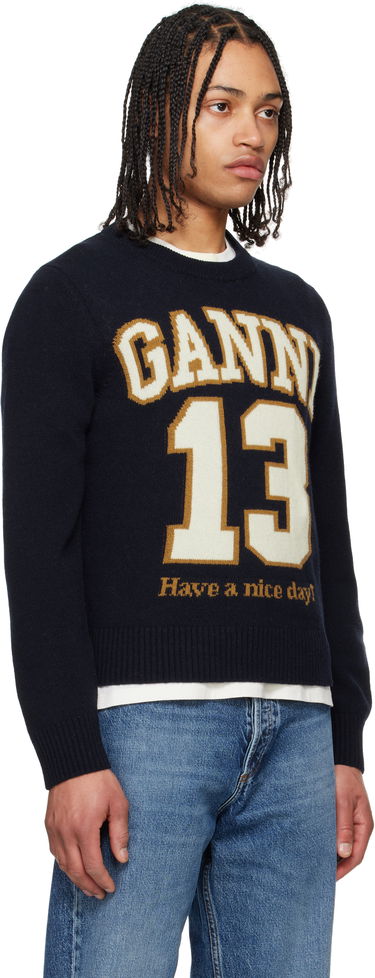 Sveter GANNI Ganni Graphic Wool Blend Sweater Navy | K2427, 4