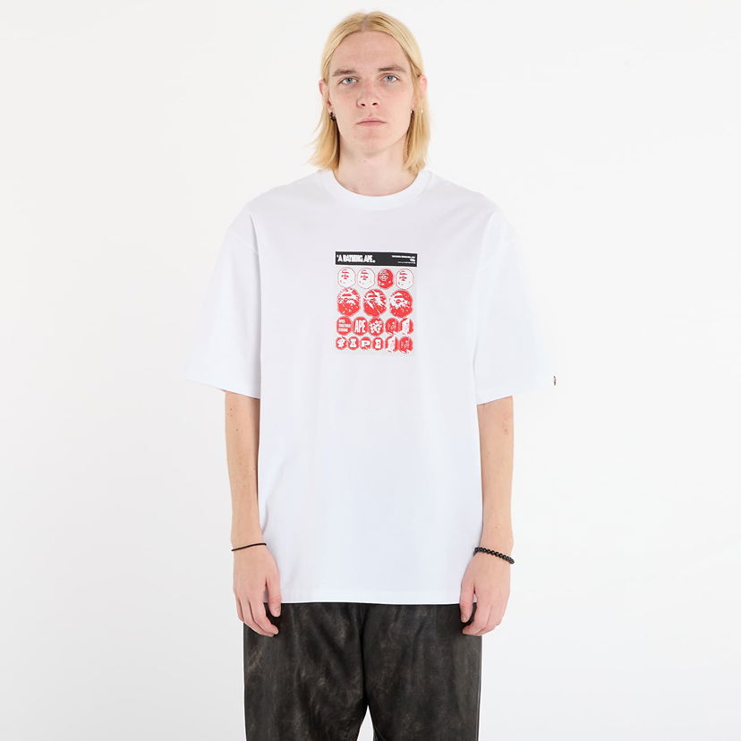 Tričko BAPE T-shirt Sticker Graphic Relaxed Fit M Biela | 001TEL801319MWHT