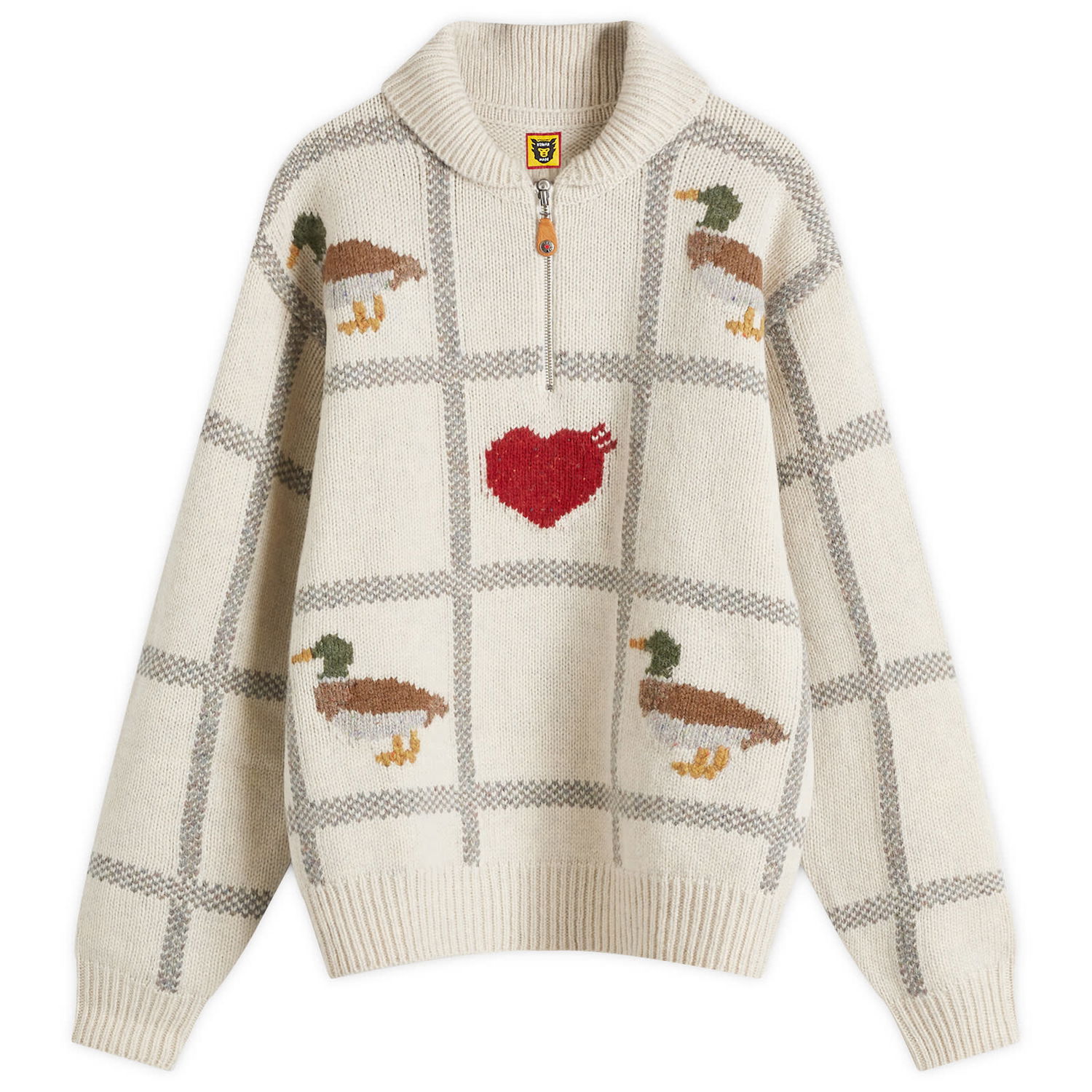 Sveter Human Made Animal Half-Zip Knit Sweater Béžová | HM28CS015-WH, 0