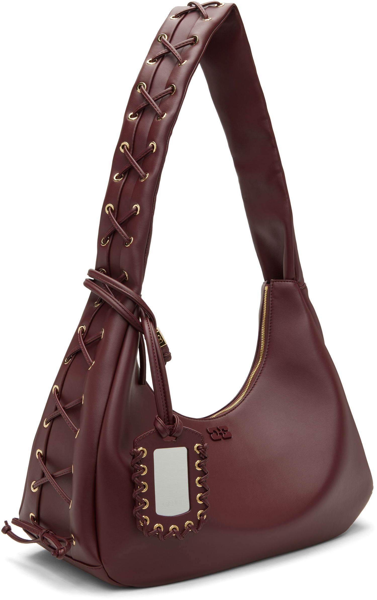 Taška cez rameno GANNI Medium Laced Strap Hobo Bag Vínová | A7262, 1