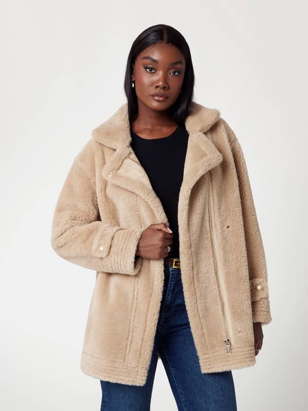 Bomber bunda GUESS Faux Shearling Coat Béžová | W4BL16WGHZ0, 0