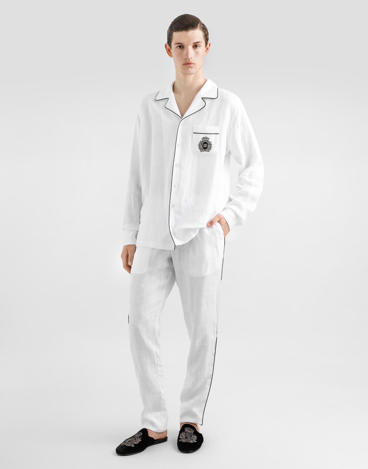 Košeľa Dolce & Gabbana Dolce & Gabbana Linen Vanity Shirt with Heraldic Emblem Biela | G5IF1ZFU4LGW0800, 1