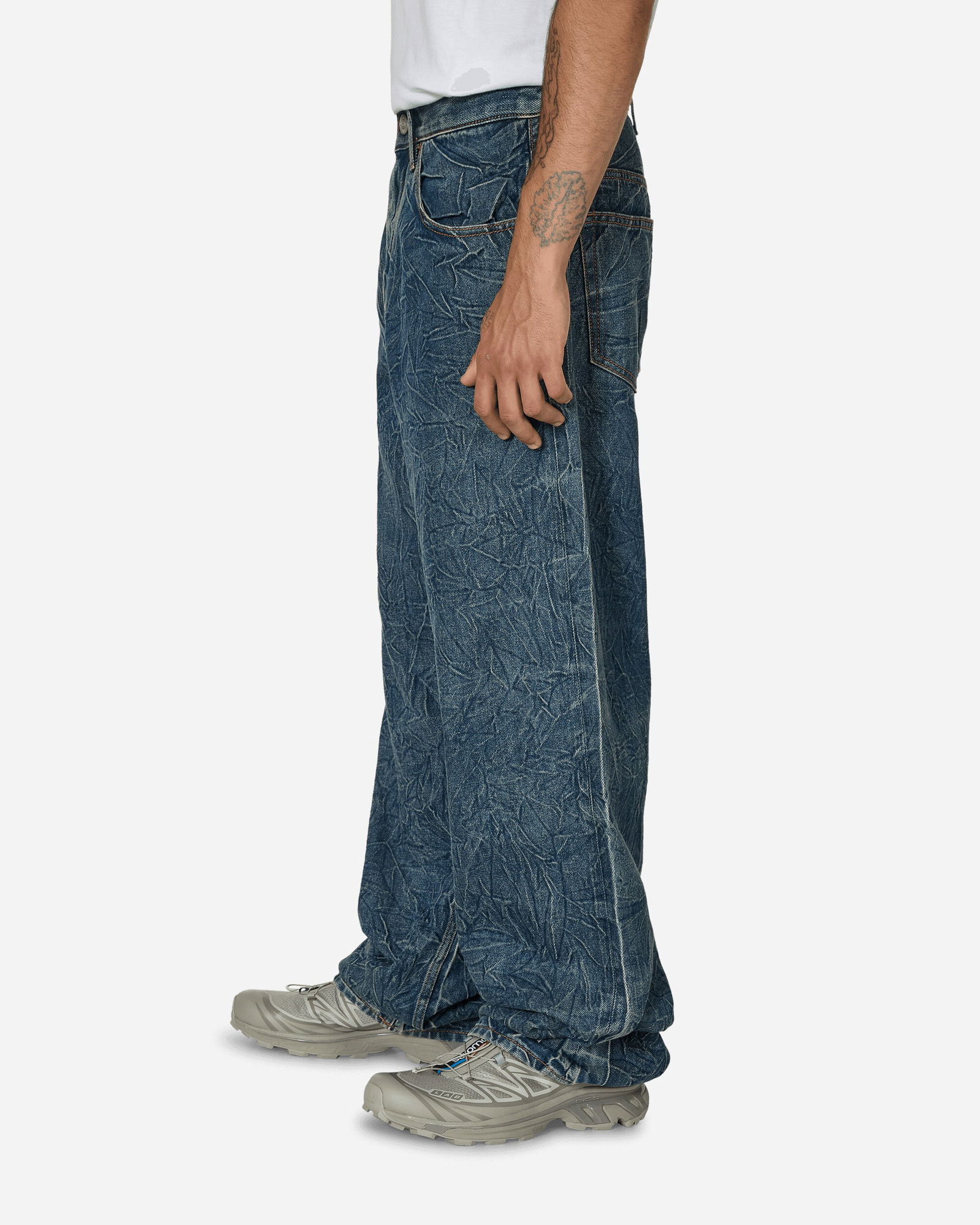 Crinkled Denim Trousers