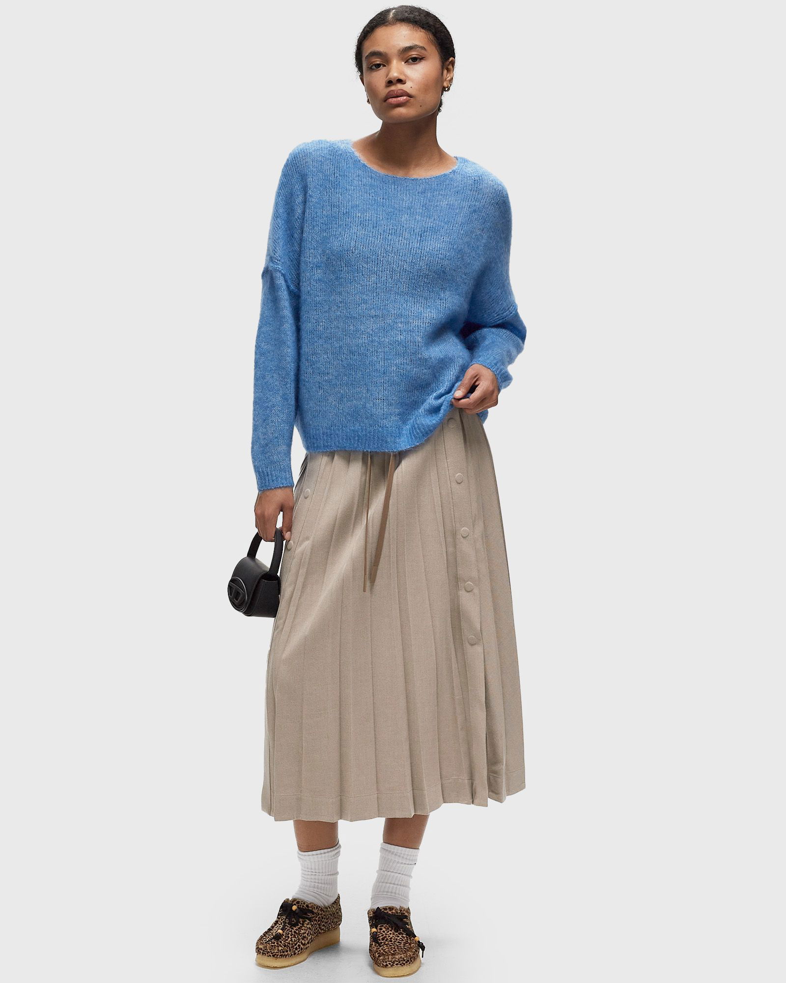 Beige Pleated Midi Skirt