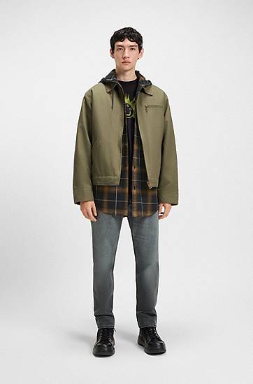 Košeľa BOSS Oversized-Fit Hooded Checked Overshirt Hnedá | 50545262, 1