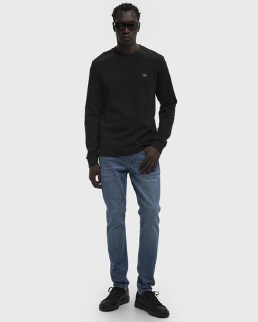 Sveter CALVIN KLEIN Calvin Klein Jeans Woven Label Waffle Long Sleeve T-Shirt Čierna | J30J327117BEH, 1