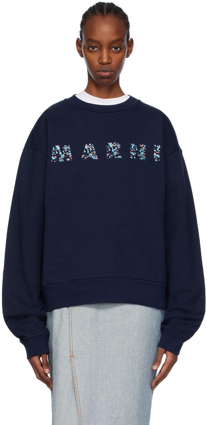 Mikina Marni Printed Sweatshirt Navy | FUMU0074PD USCW22