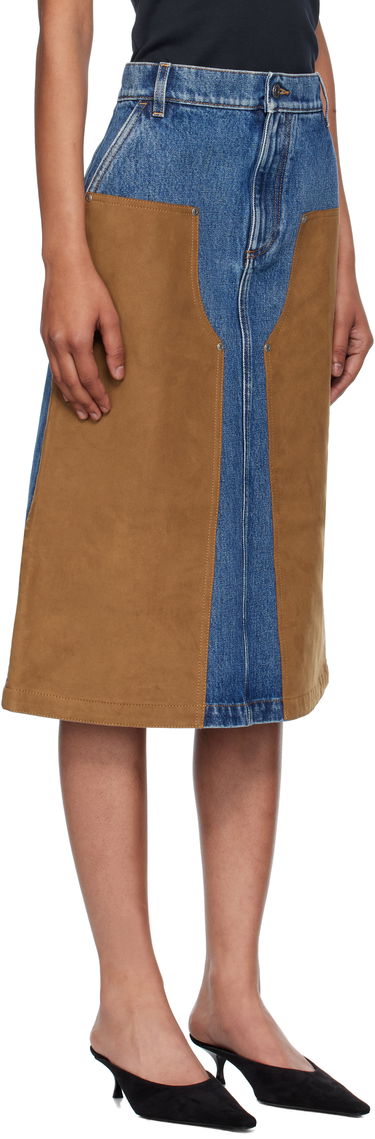 Sukňa Stella McCartney Stella McCartney Mixed Denim & Faux-Suede Midi Skirt Modrá | 6D04043SQH25, 1