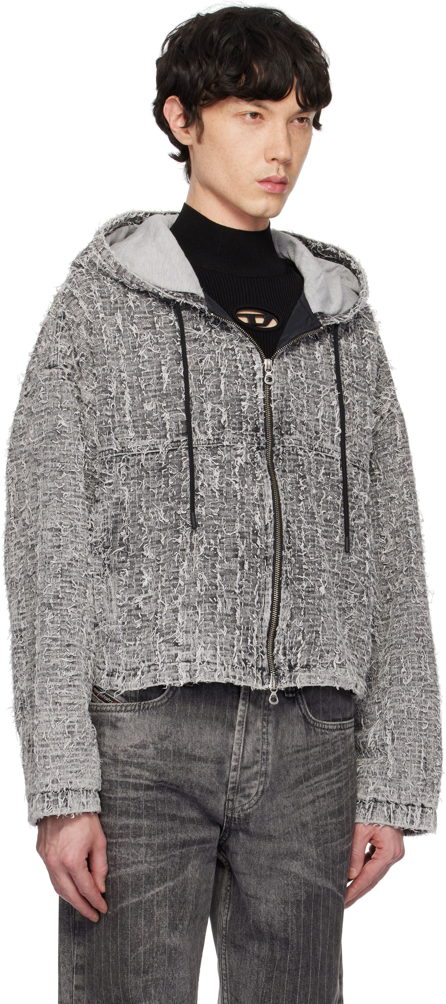 Mikina Diesel Diesel De-Flow-S1 Frayed Denim Zip-Up Hoodie Šedá | A16366-0ABCR-02, 1